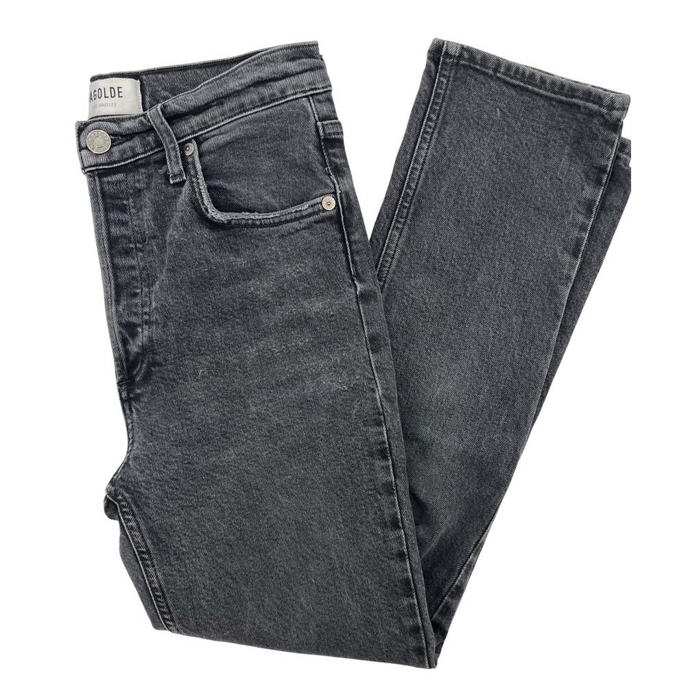 AGOLDE Riley High Rise Straight‎ Leg Jeans Washed Black A056-1286 Size 25